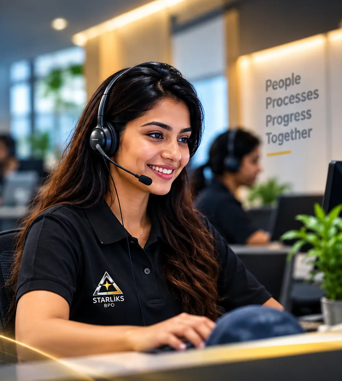 A Starliks BPO agent handling a customer call